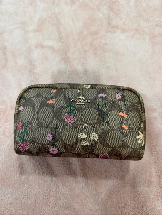 Coach Handbags - COACH Brown Signature Wildflower Boxy Floral Makeup Cosmetic Pouch